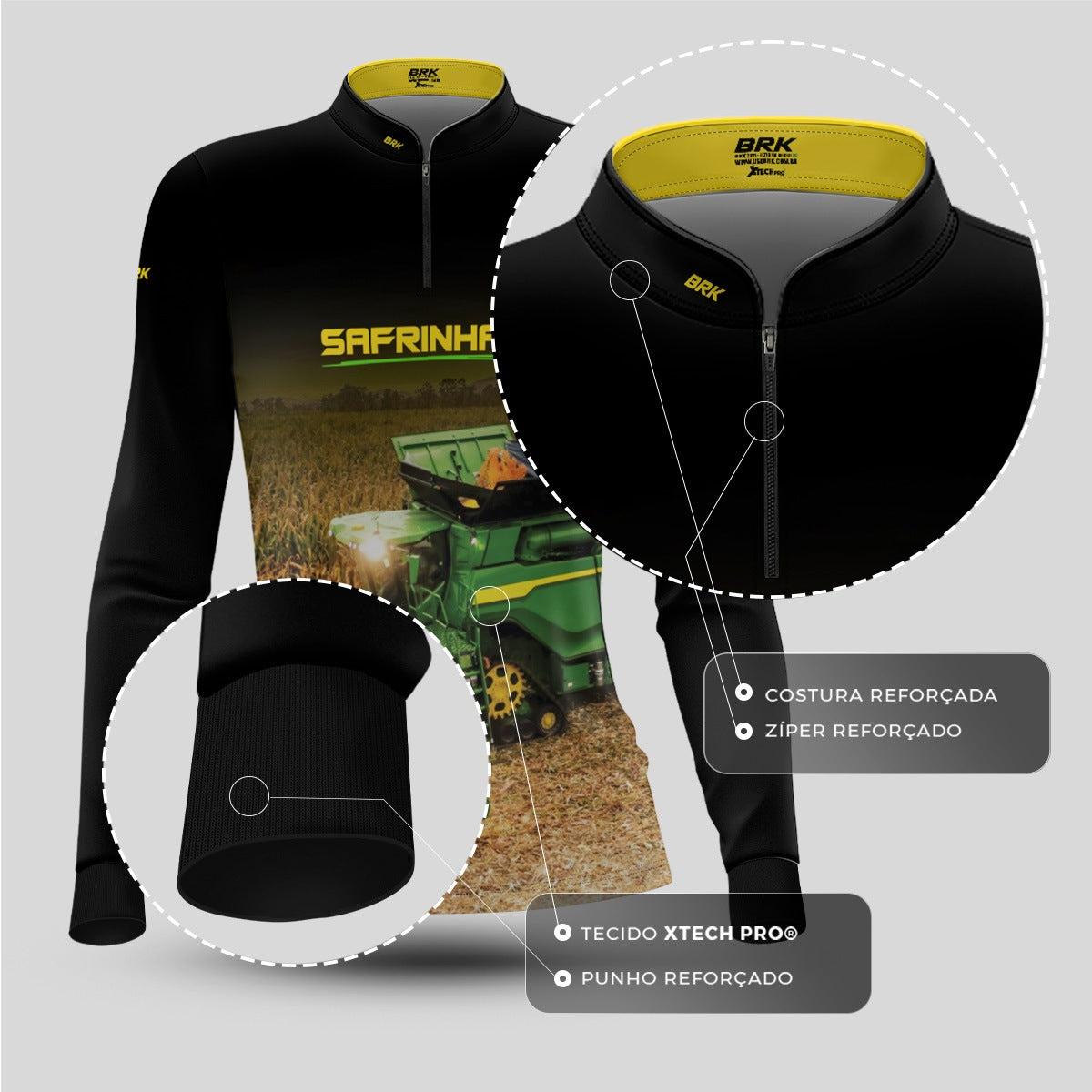 Camisa Agro Feminina Brk Safrinha Colheitadeira de Milho Preto com Proteção Solar UV50+ - Brk Agro