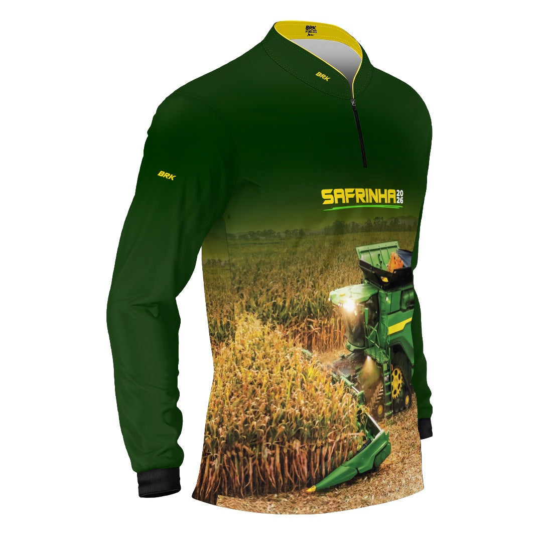 Camisa Agro Brk Safrinha Colheitadeira de Milho Verde com Proteção Solar UV50+ - Brk Agro