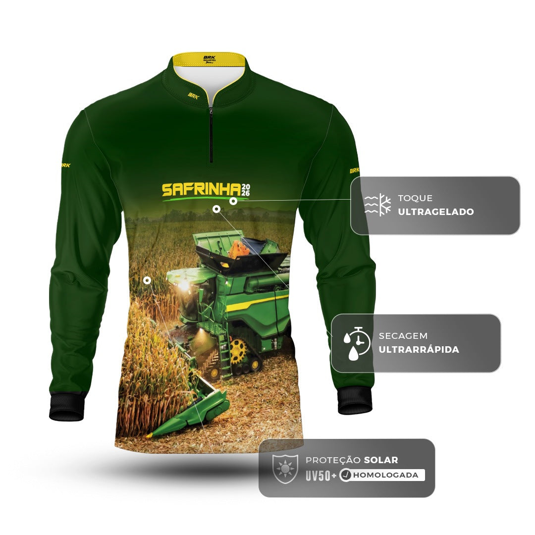 Camisa Agro Brk Safrinha Colheitadeira de Milho Verde com Proteção Solar UV50+ - Brk Agro