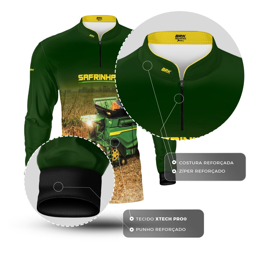 Camisa Agro Brk Safrinha Colheitadeira de Milho Verde com Proteção Solar UV50+ - Brk Agro
