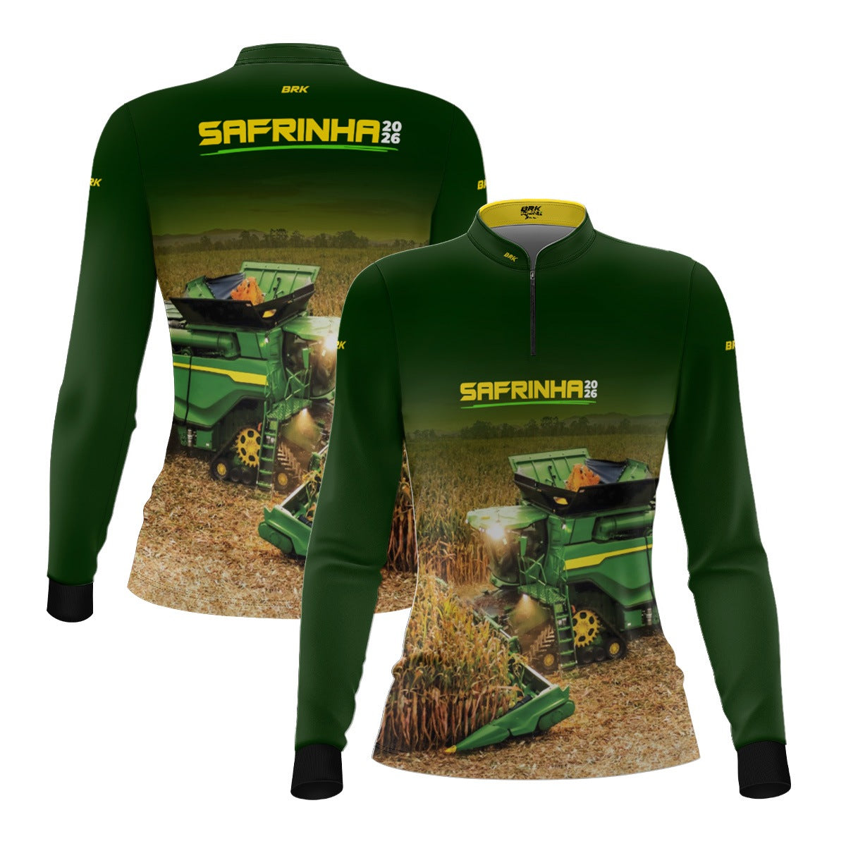 Camisa Agro Feminina Brk Safrinha Colheitadeira de Milho Preto com Proteção Solar UV50+ - Brk Agro