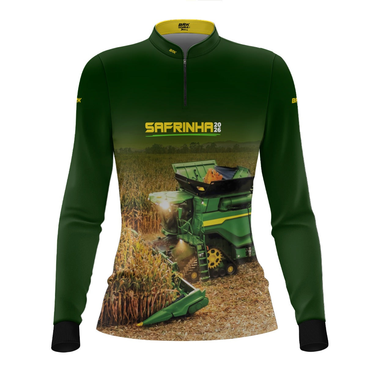 Camisa Agro Feminina Brk Safrinha Colheitadeira de Milho Preto com Proteção Solar UV50+ - Brk Agro