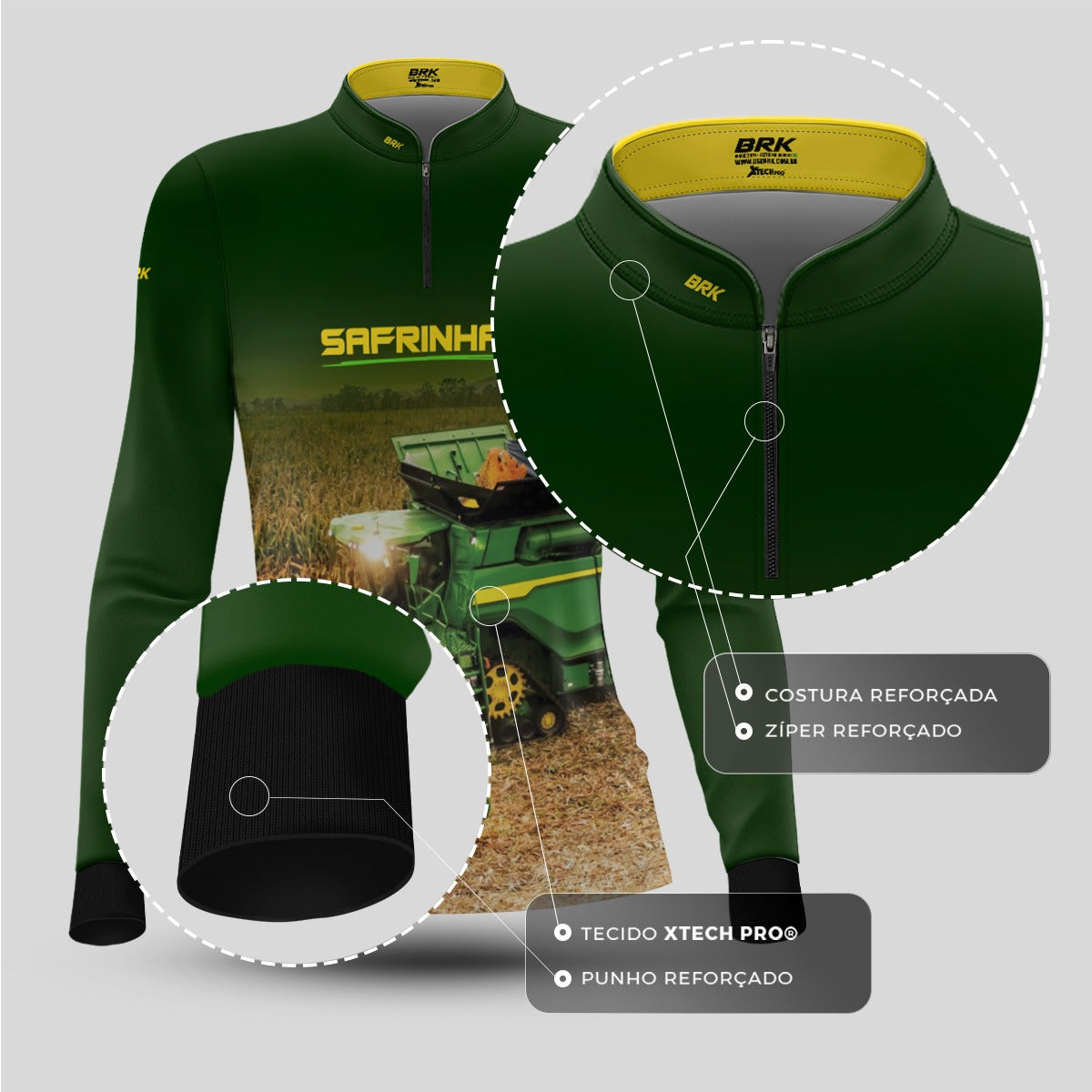 Camisa Agro Feminina Brk Safrinha Colheitadeira de Milho Preto com Proteção Solar UV50+ - Brk Agro
