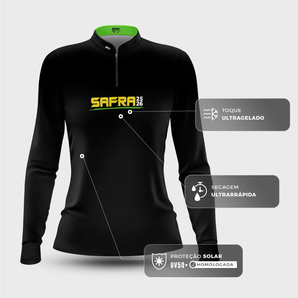 Camisa Agro Feminina Safra Essencial Preto com Proteção Solar UV50+ - Brk Agro