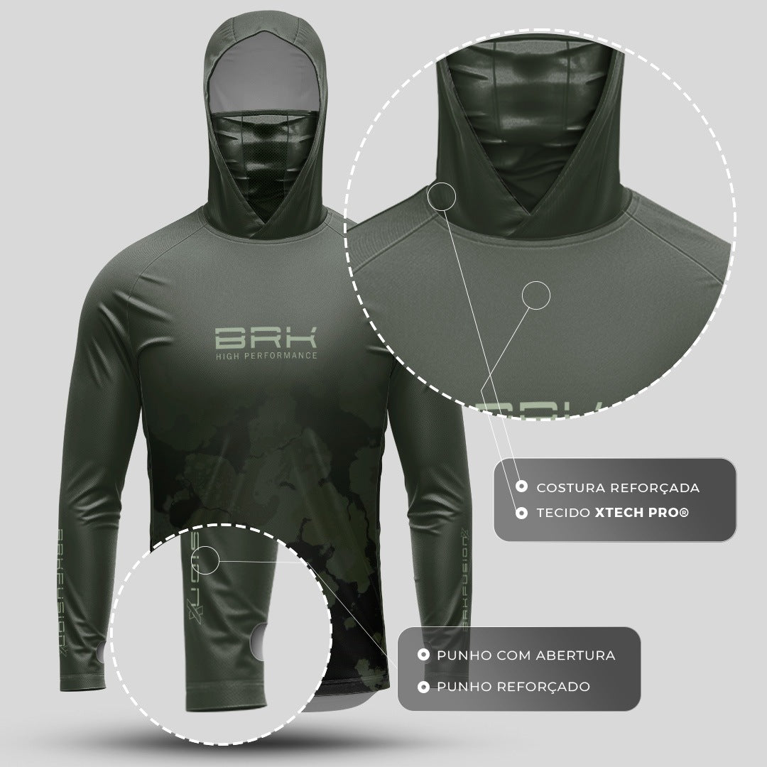 Camisa FusionX Brk Fishing Verde Marmore com Proteção UV50+ - Brk Agro