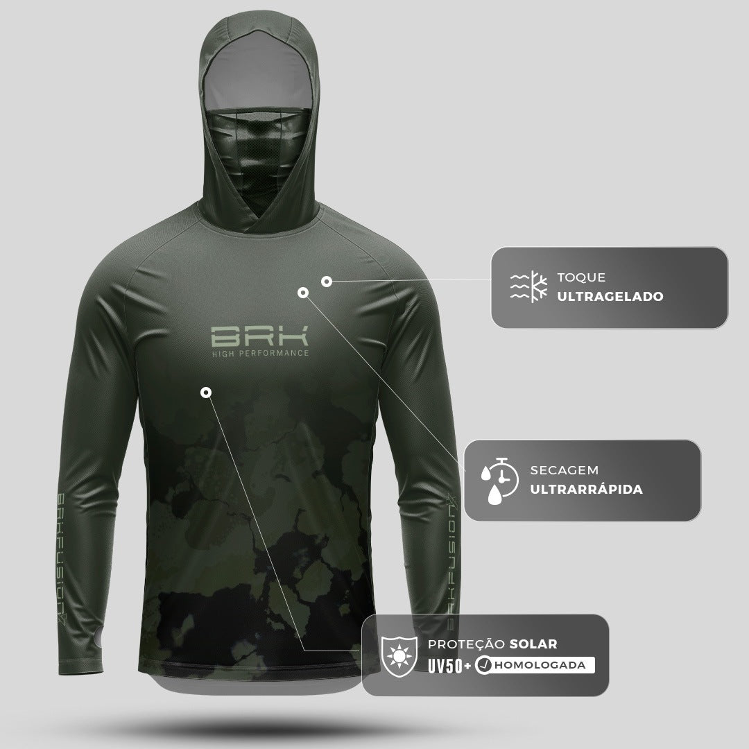 Camisa FusionX Brk Fishing Verde Marmore com Proteção UV50+ - Brk Agro
