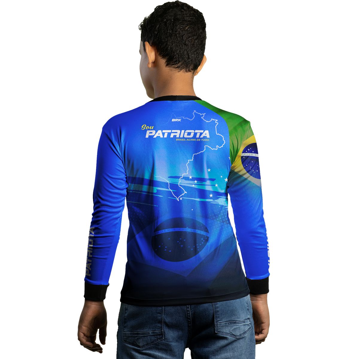 Camisa Agro Infantil Brk Básica Patriota Azul Bandeira do Brasil com Proteção UV50+ - Brk Agro
