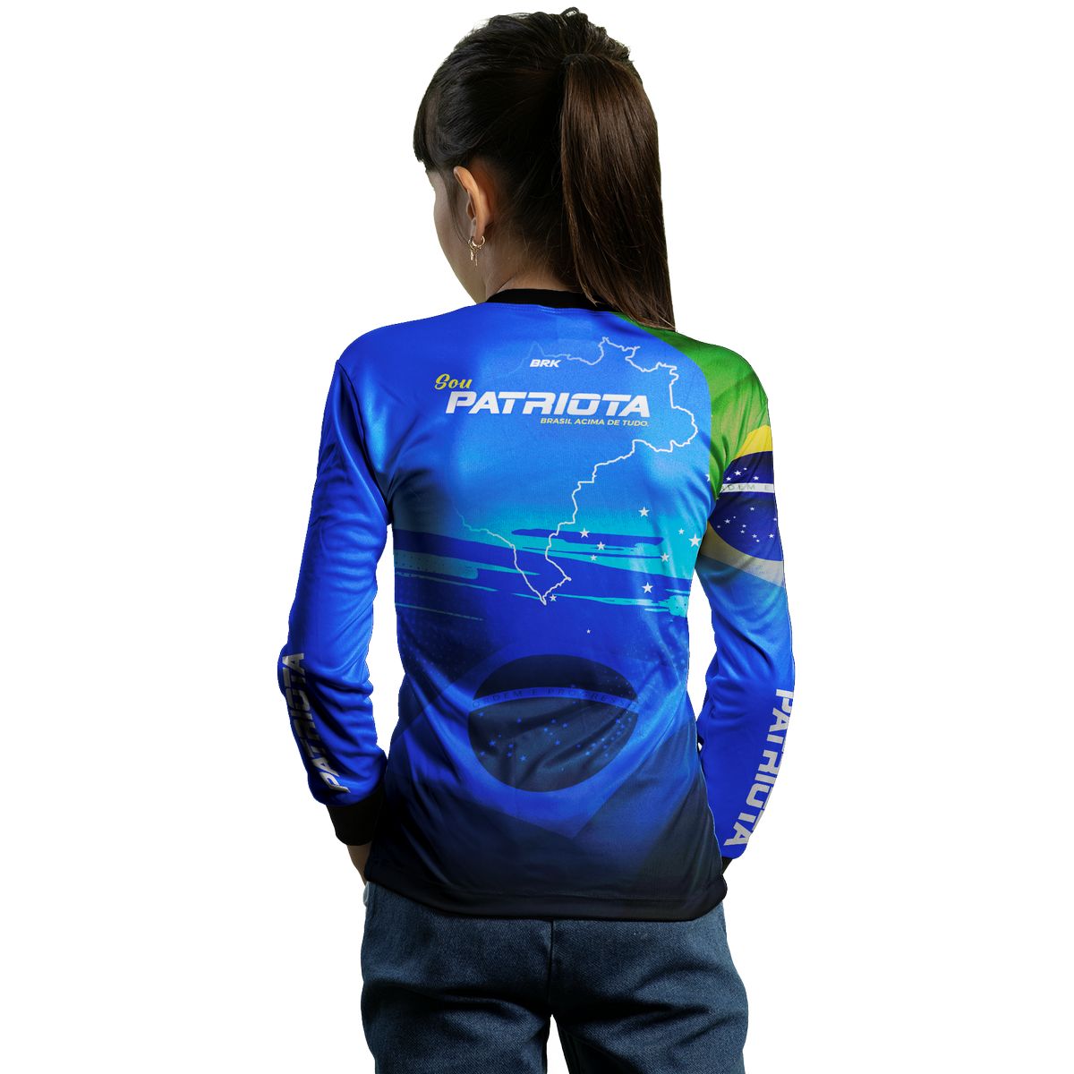 Camisa Agro Infantil Brk Básica Patriota Azul Bandeira do Brasil com Proteção UV50+ - Brk Agro