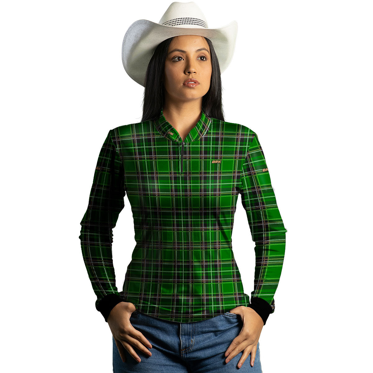 Camisa Feminina Country Brk Xadrez  Verde com Proteção Solar UV50+ - Brk Agro