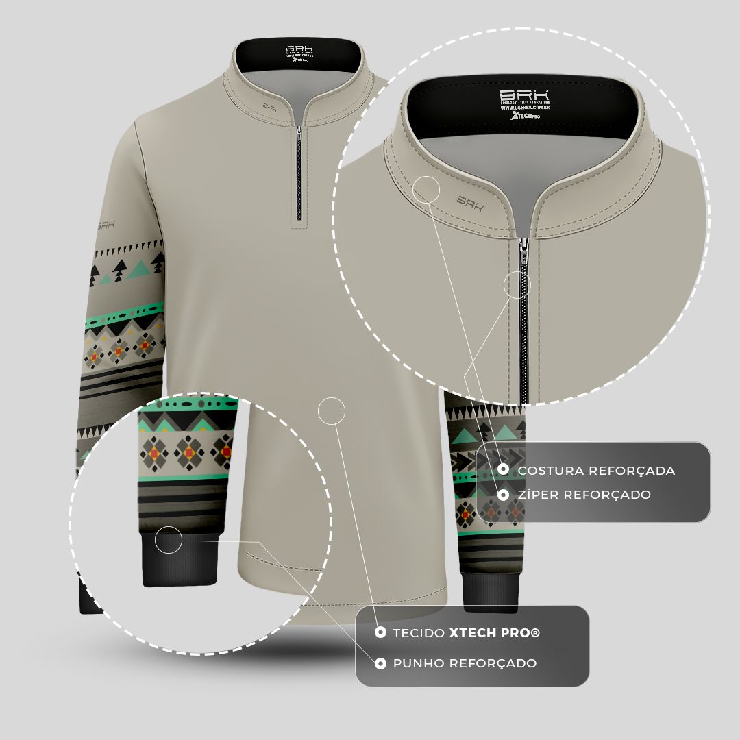 Camisa Agro Infantil BRK Linhas Nativas Cinza com Proteção Solar UV50+ - Brk Agro