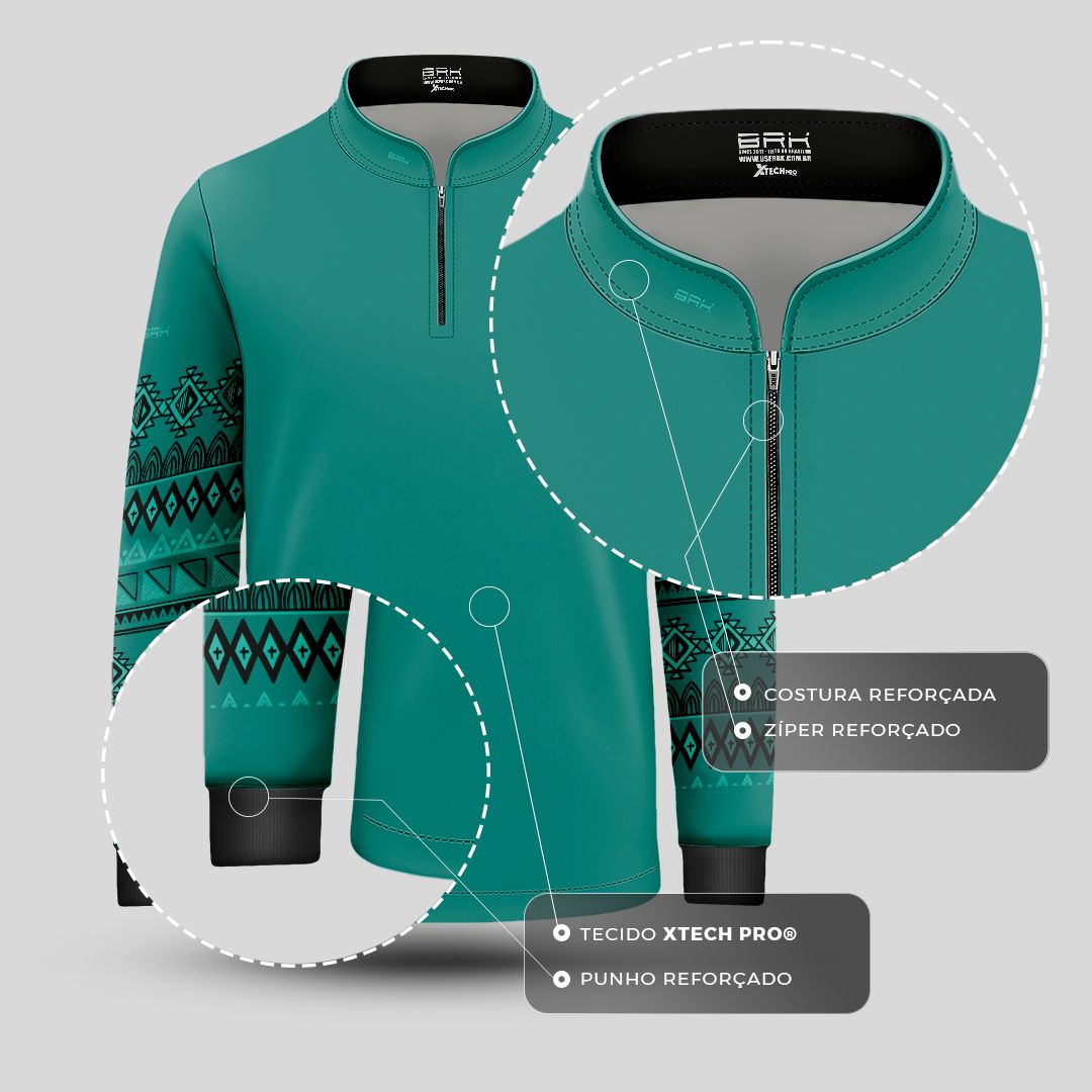 Camisa Agro Infantil BRK Linhas Nativas Verde Tiffany  com Proteção Solar UV50+ - Brk Agro