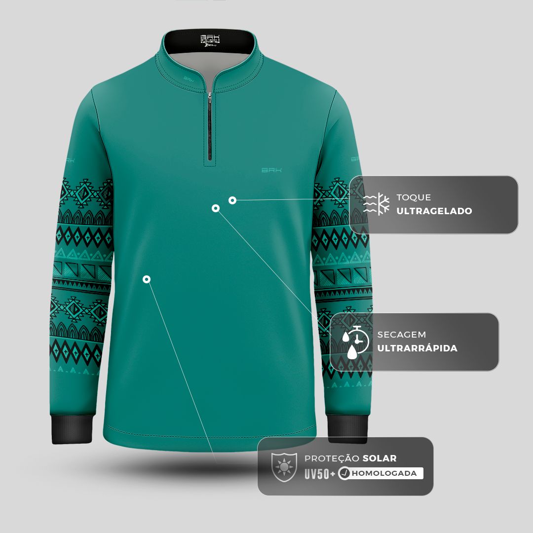 Camisa Agro Infantil BRK Linhas Nativas Verde Tiffany  com Proteção Solar UV50+ - Brk Agro