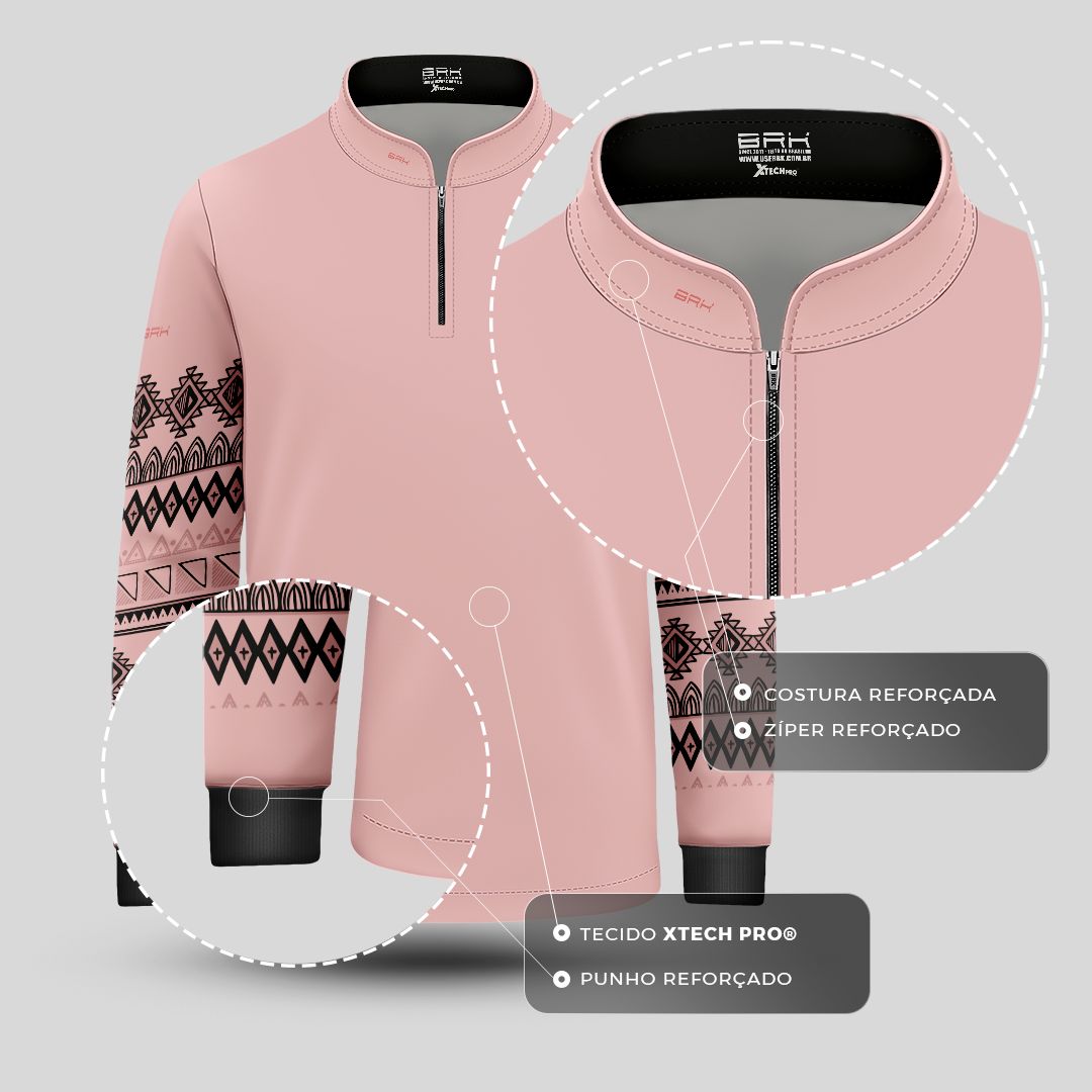 Camisa Agro Infantil BRK Linhas Nativas Rosa  com Proteção Solar UV50+ - Brk Agro