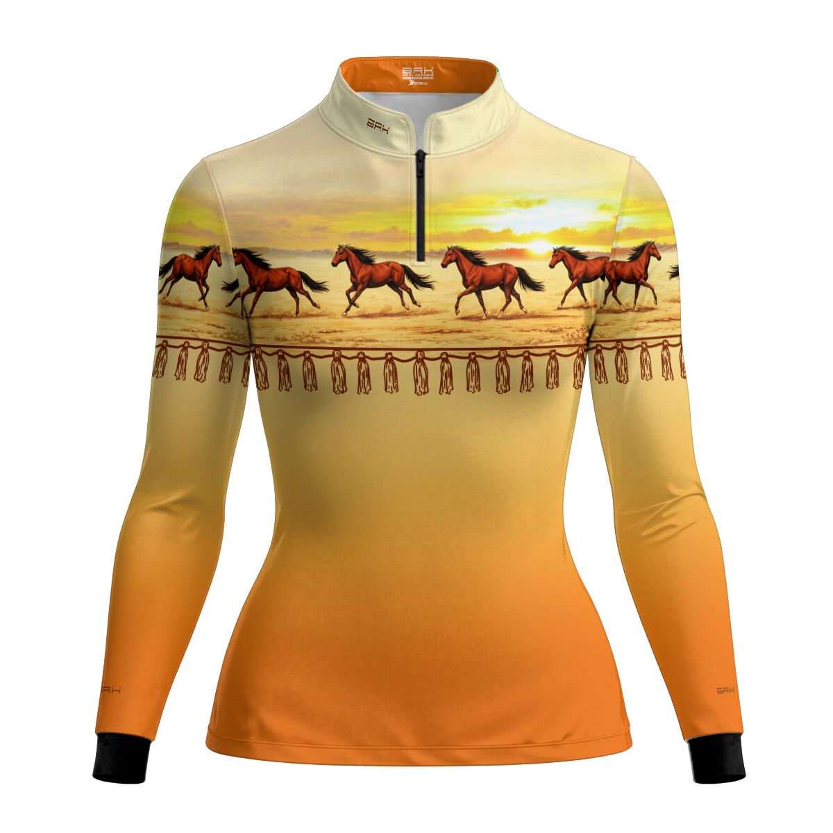 Camisa Agro Feminina BRK Wild horse Pôr do Sol Laranja com Proteção Solar UV50+ - Brk Agro