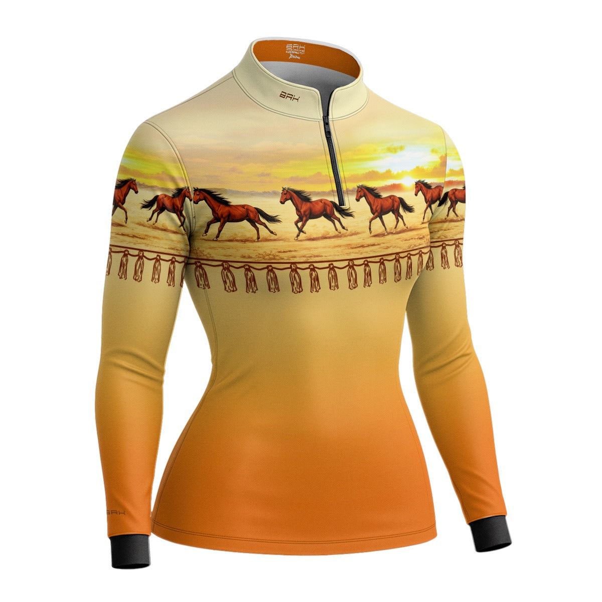 Camisa Agro Feminina BRK Wild horse Pôr do Sol Laranja com Proteção Solar UV50+ - Brk Agro