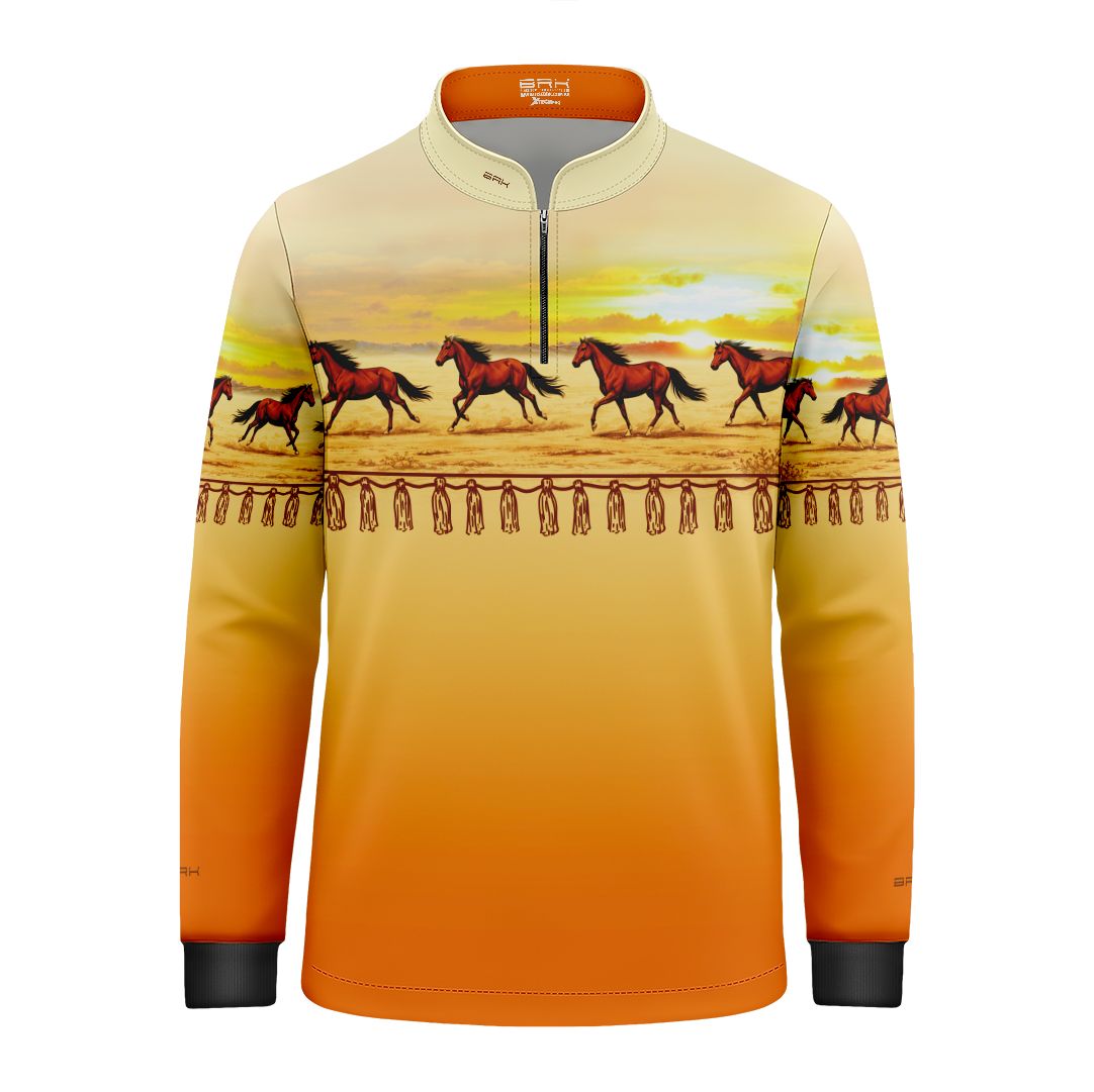 Camisa Agro Infantil BRK Wild horse Pôr do Sol Laranja com Proteção Solar UV50+ - Brk Agro