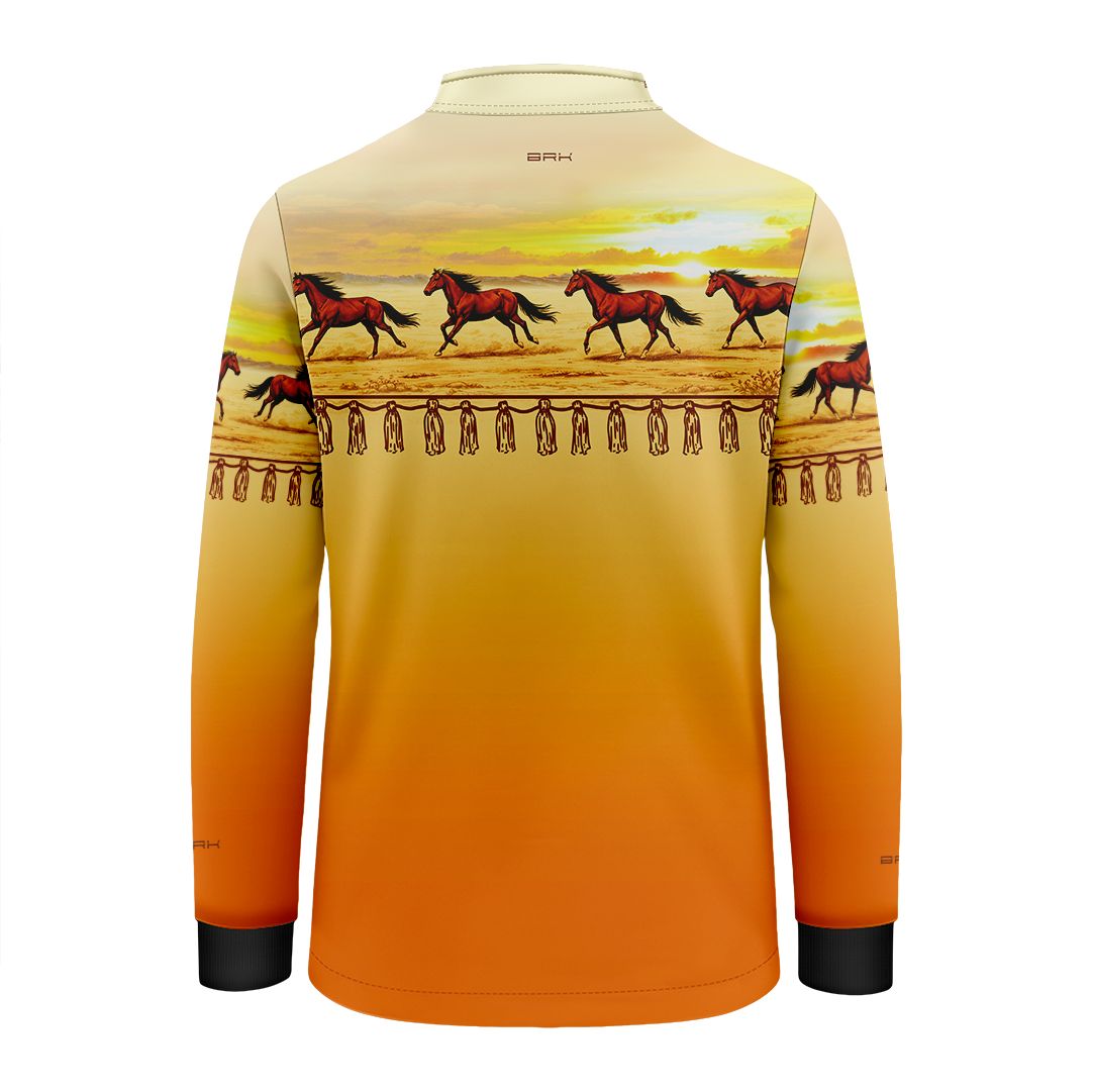 Camisa Agro Infantil BRK Wild horse Pôr do Sol Laranja com Proteção Solar UV50+ - Brk Agro
