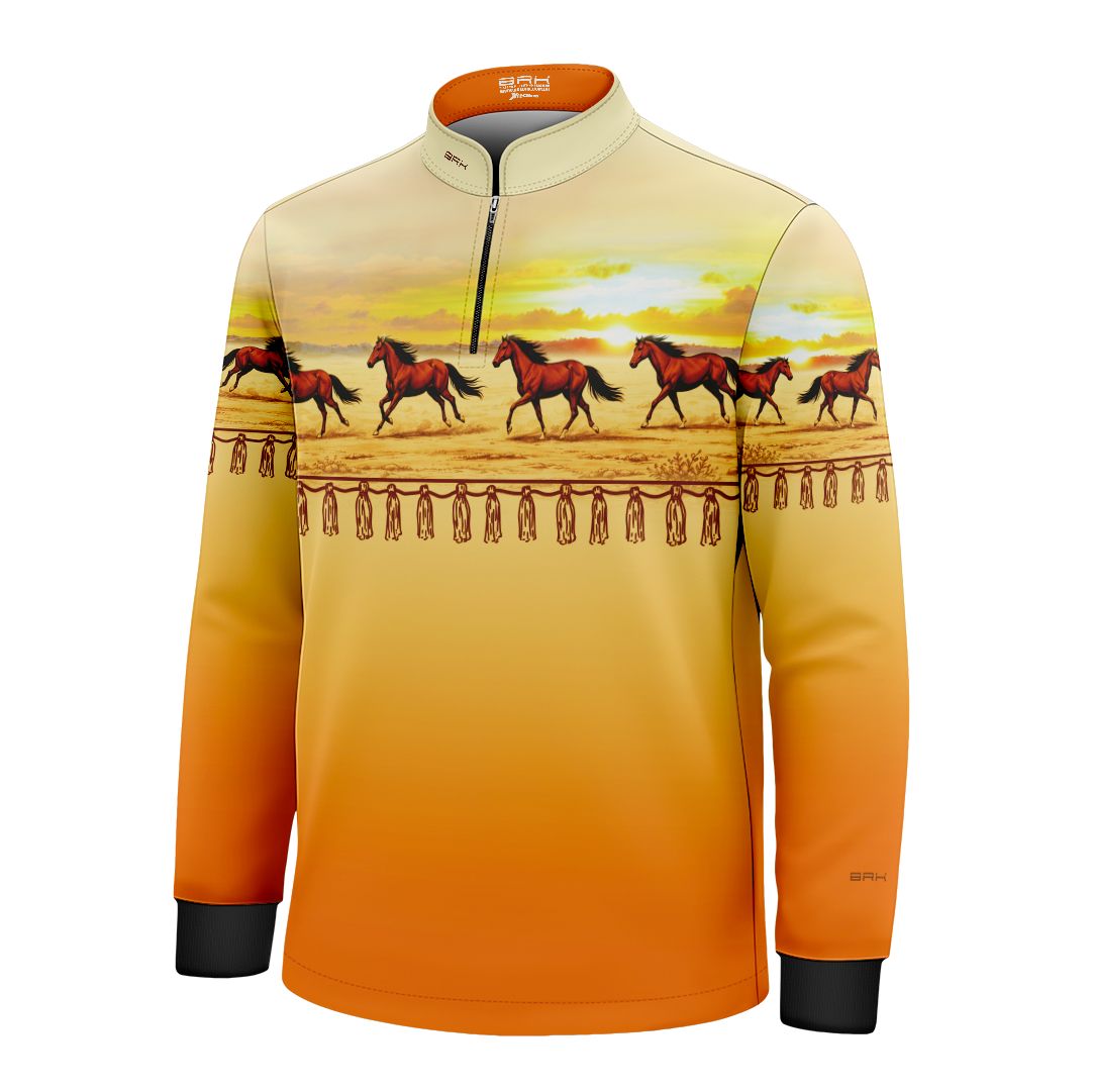 Camisa Agro Infantil BRK Wild horse Pôr do Sol Laranja com Proteção Solar UV50+ - Brk Agro