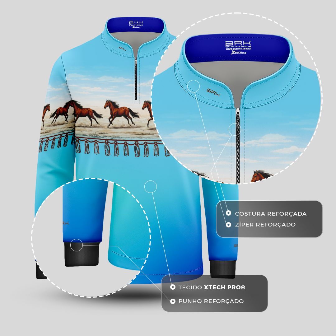 Camisa Agro Infantil BRK Wild horse Degradê Azul com Proteção Solar UV50+ - Brk Agro