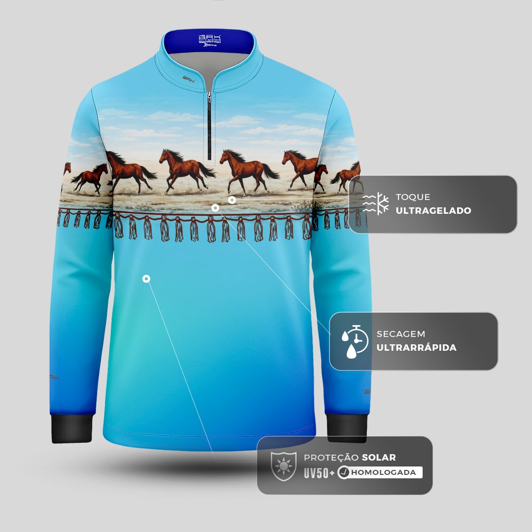 Camisa Agro Infantil BRK Wild horse Degradê Azul com Proteção Solar UV50+ - Brk Agro