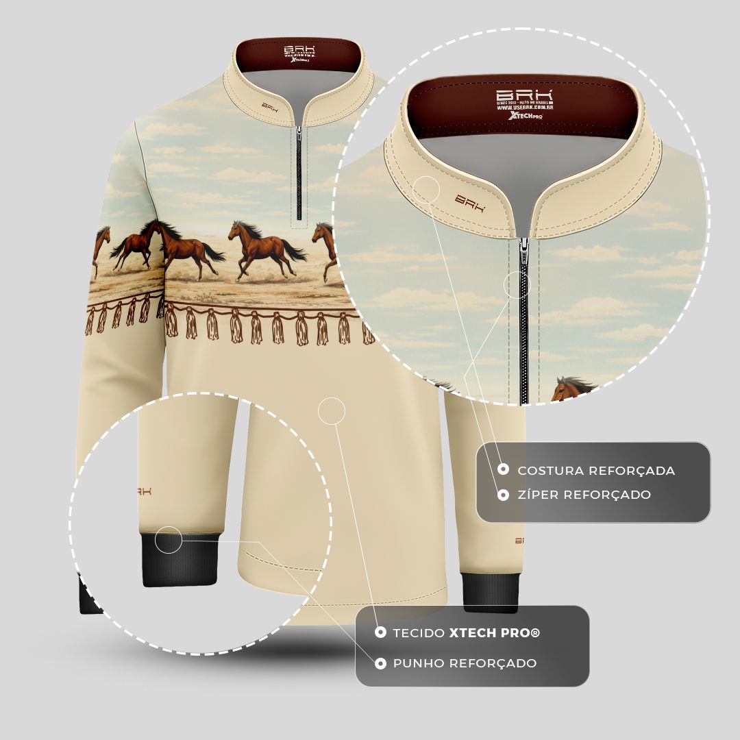 Camisa Agro Infantil BRK Wild horse Bege com Proteção Solar UV50+ - Brk Agro