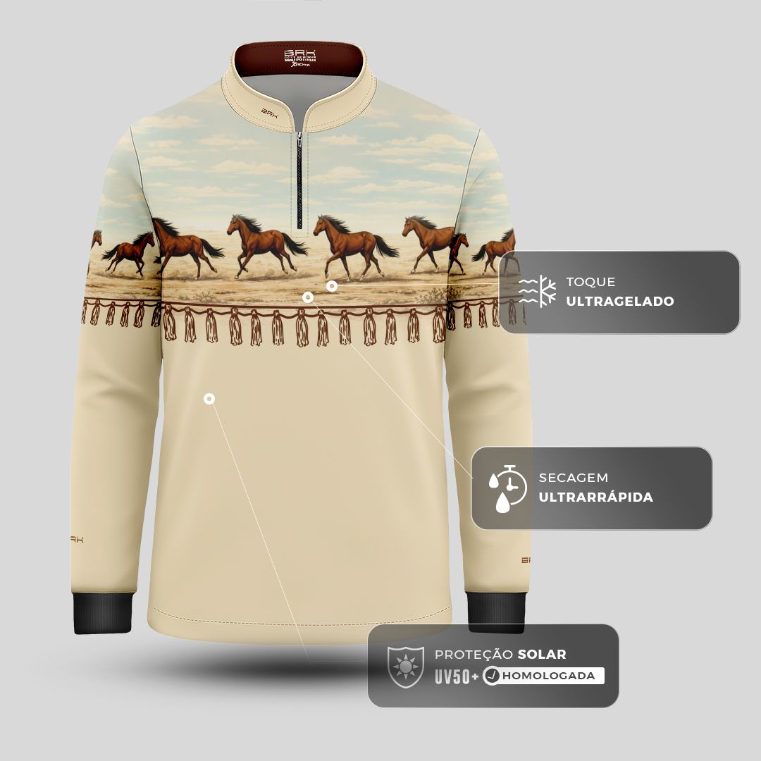 Camisa Agro Infantil BRK Wild horse Bege com Proteção Solar UV50+ - Brk Agro