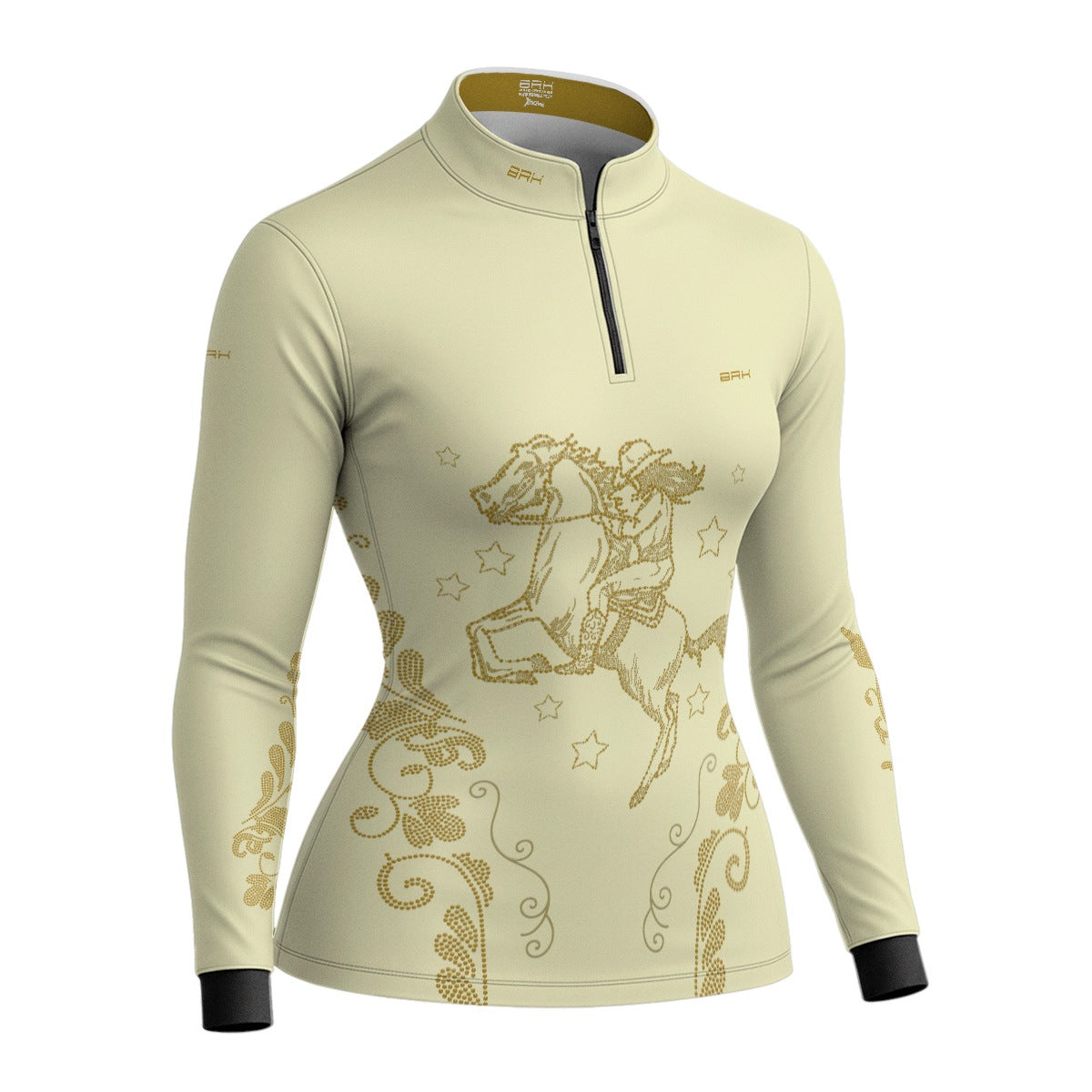 Camisa Agro Feminina BRK Amazona Floral Strass Bege com Proteção Solar UV50+ - Brk Agro
