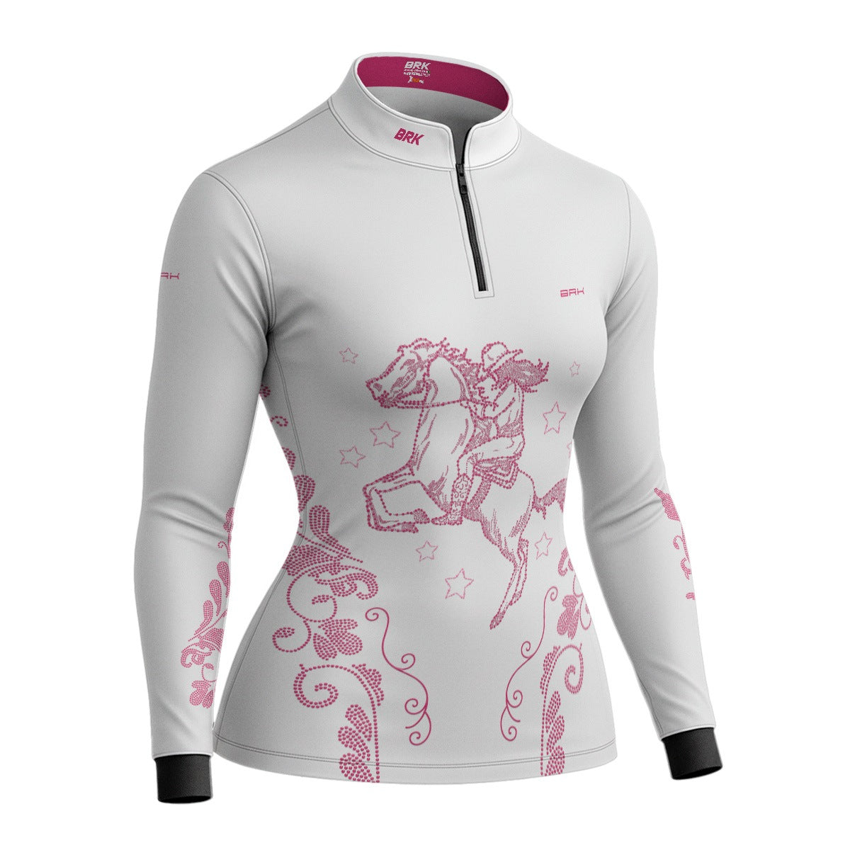 Camisa Agro Feminina BRK Amazona Floral Strass Branca com Proteção Solar UV50+ - Brk Agro