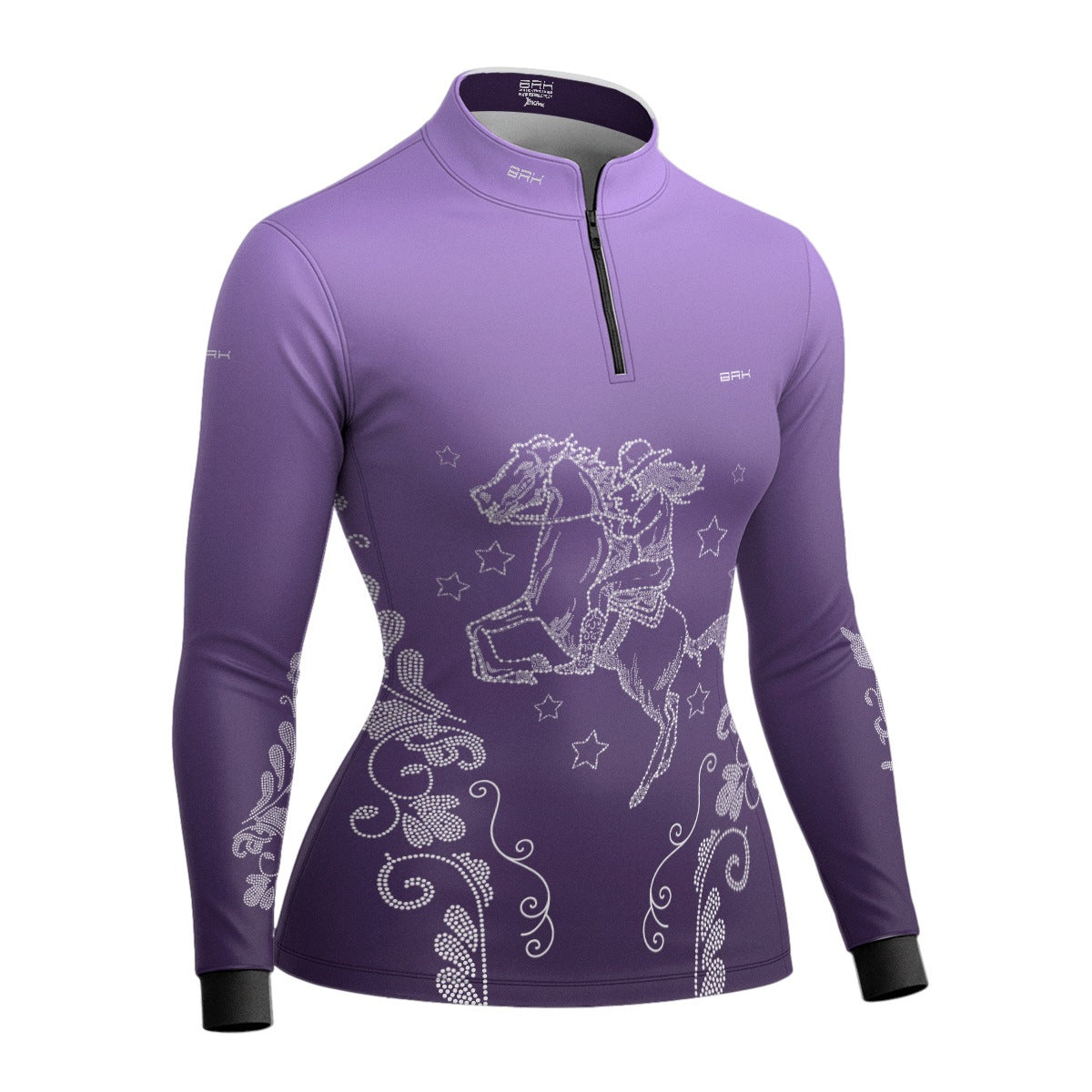 Camisa Agro Feminina BRK Amazona Floral Strass Degradê Roxo com Proteção Solar UV50+ - Brk Agro