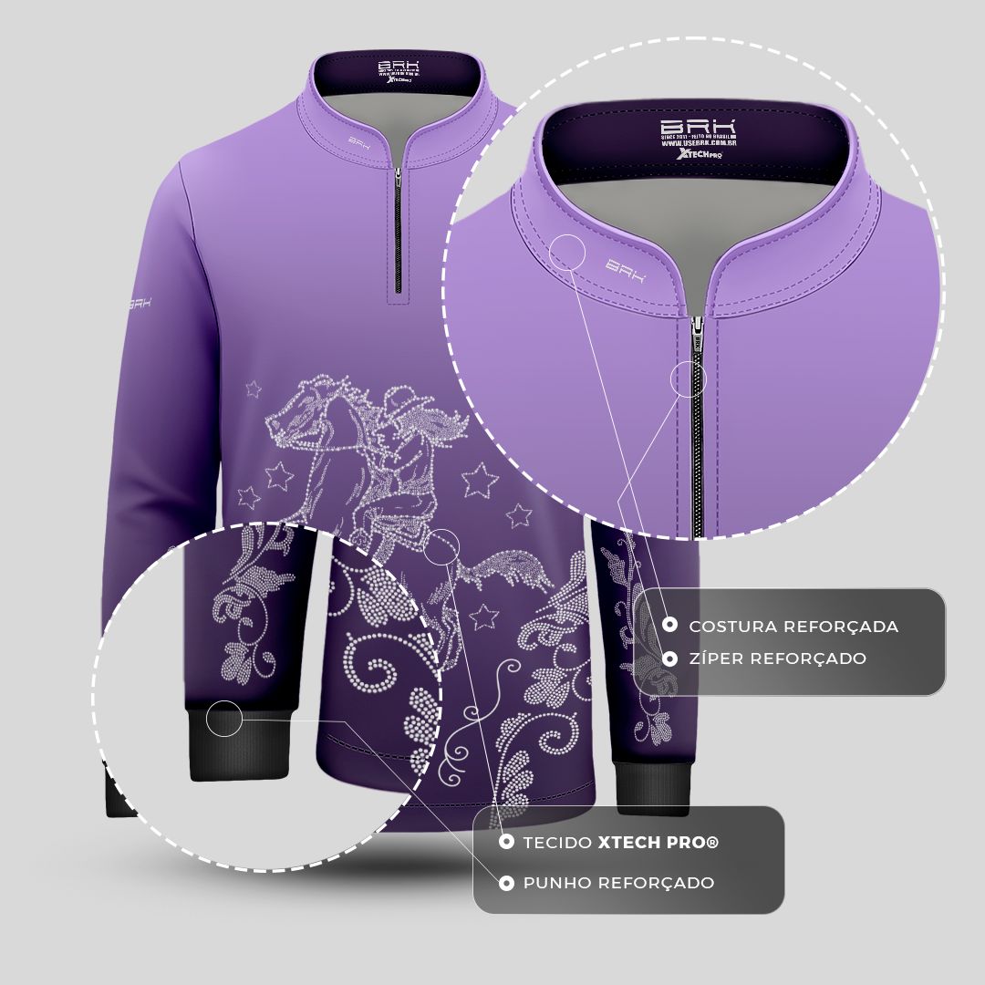 Camisa Agro Infantil BRK  Amazona Floral Strass Degradê Roxo com Proteção Solar UV50+ - Brk Agro