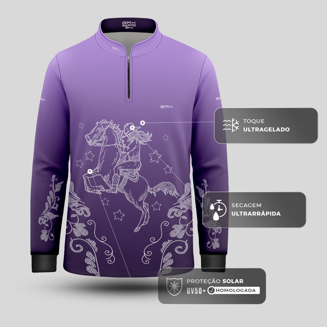 Camisa Agro Infantil BRK  Amazona Floral Strass Degradê Roxo com Proteção Solar UV50+ - Brk Agro