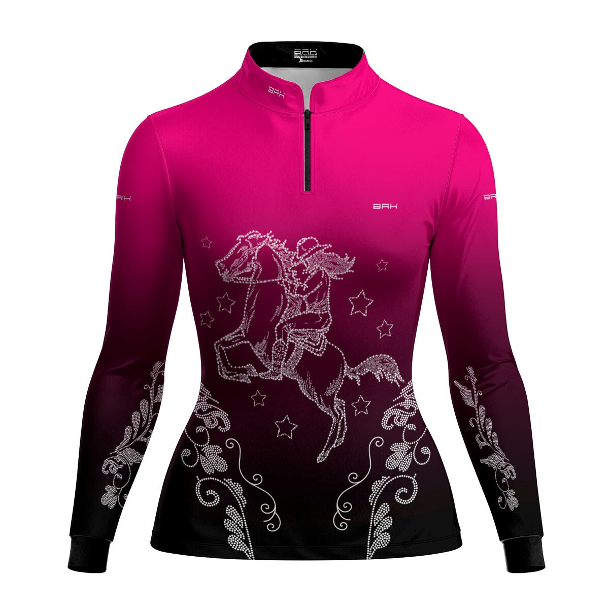 Camisa Agro Feminina BRK Amazona Floral Strass Degradê Rosa com Proteção Solar UV50+ - Brk Agro