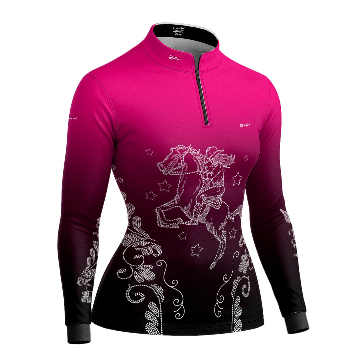 Camisa Agro Feminina BRK Amazona Floral Strass Degradê Rosa com Proteção Solar UV50+ - Brk Agro