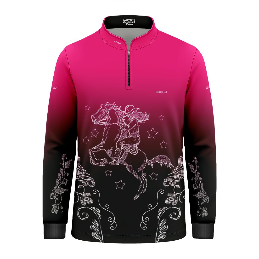 Camisa Agro Infantil BRK  Amazona Floral Strass Degradê Rosa com Proteção Solar UV50+ - Brk Agro