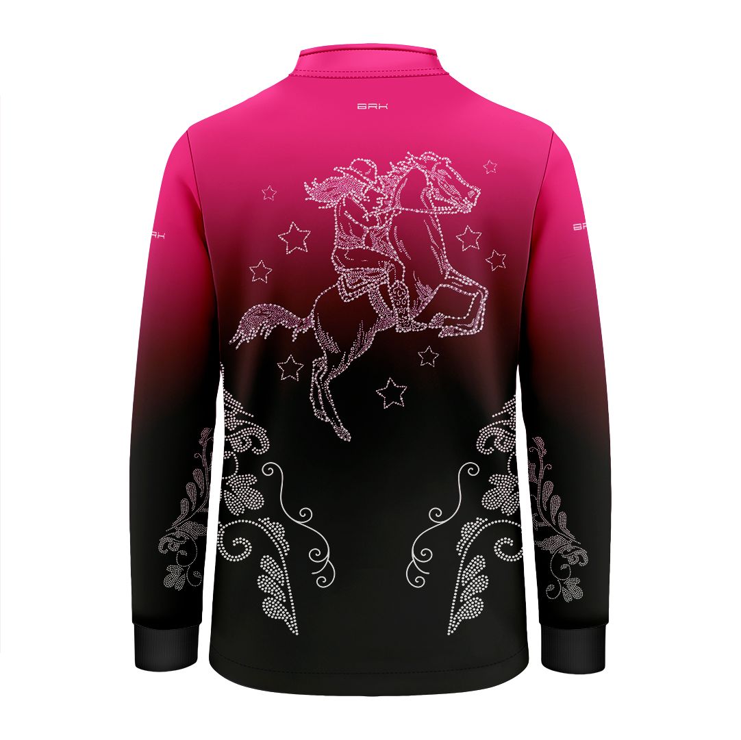 Camisa Agro Infantil BRK  Amazona Floral Strass Degradê Rosa com Proteção Solar UV50+ - Brk Agro