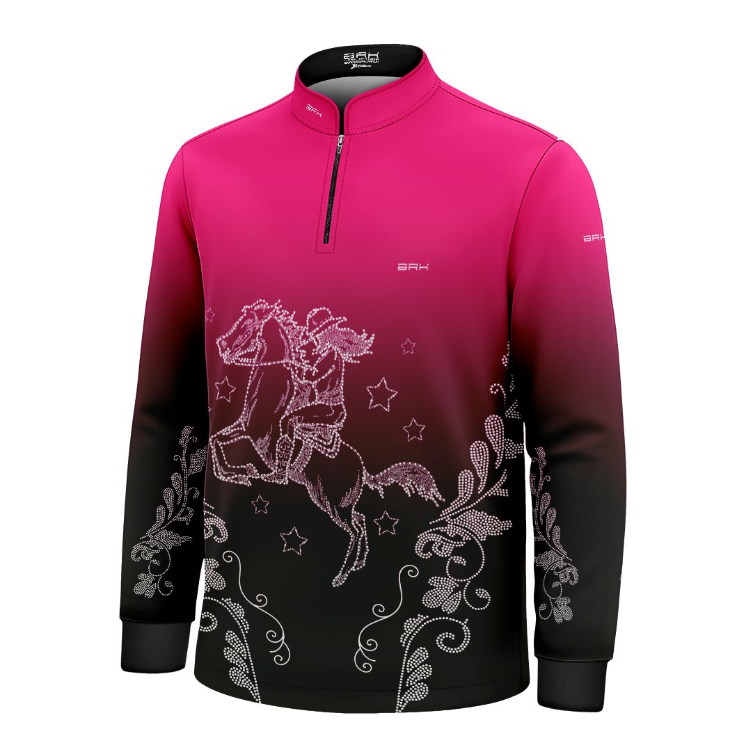Camisa Agro Infantil BRK  Amazona Floral Strass Degradê Rosa com Proteção Solar UV50+ - Brk Agro