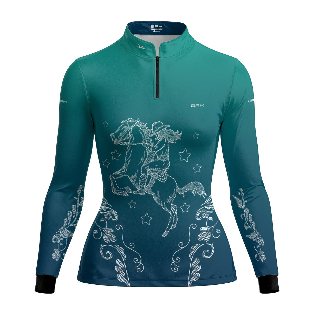 Camisa Agro Feminina BRK Amazona Floral Strass Degradê Azul com Proteção Solar UV50+ - Brk Agro