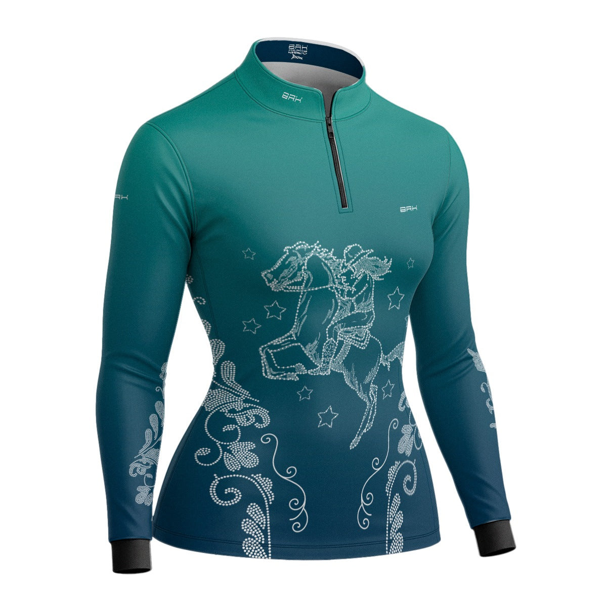 Camisa Agro Feminina BRK Amazona Floral Strass Degradê Azul com Proteção Solar UV50+ - Brk Agro