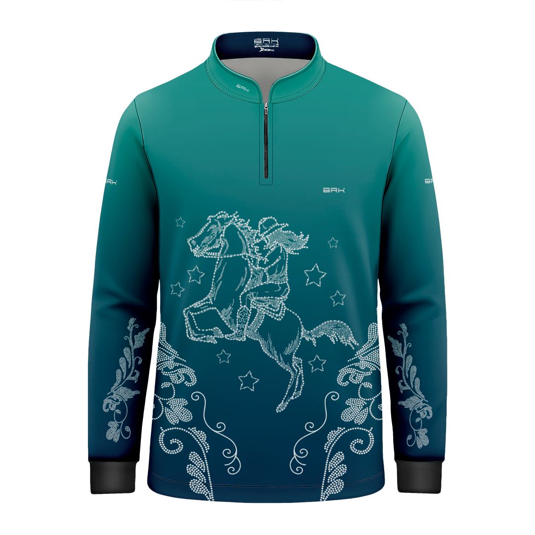 Camisa Agro Infantil BRK  Amazona Floral Strass Degradê Azul com Proteção Solar UV50+ - Brk Agro