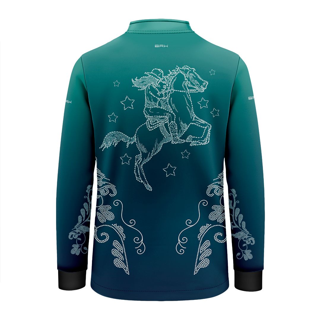 Camisa Agro Infantil BRK  Amazona Floral Strass Degradê Azul com Proteção Solar UV50+ - Brk Agro