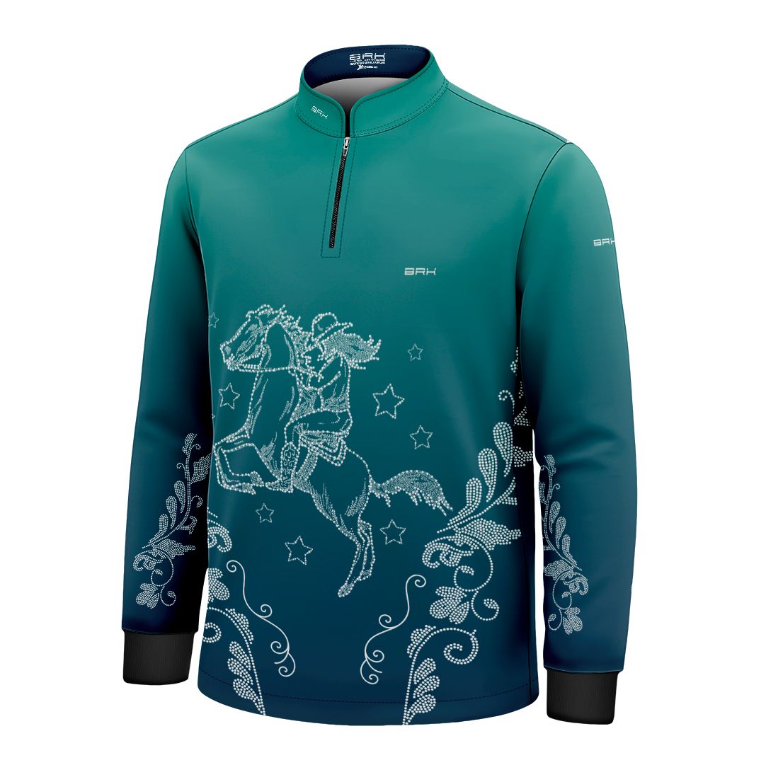 Camisa Agro Infantil BRK  Amazona Floral Strass Degradê Azul com Proteção Solar UV50+ - Brk Agro