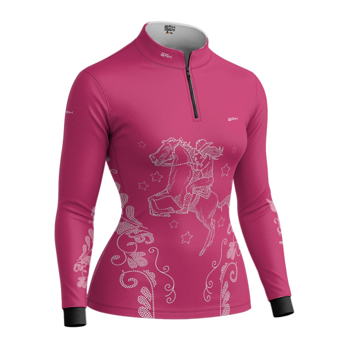 Camisa Agro Feminina BRK Amazona Floral Strass Rosa com Proteção Solar UV50+ - Brk Agro