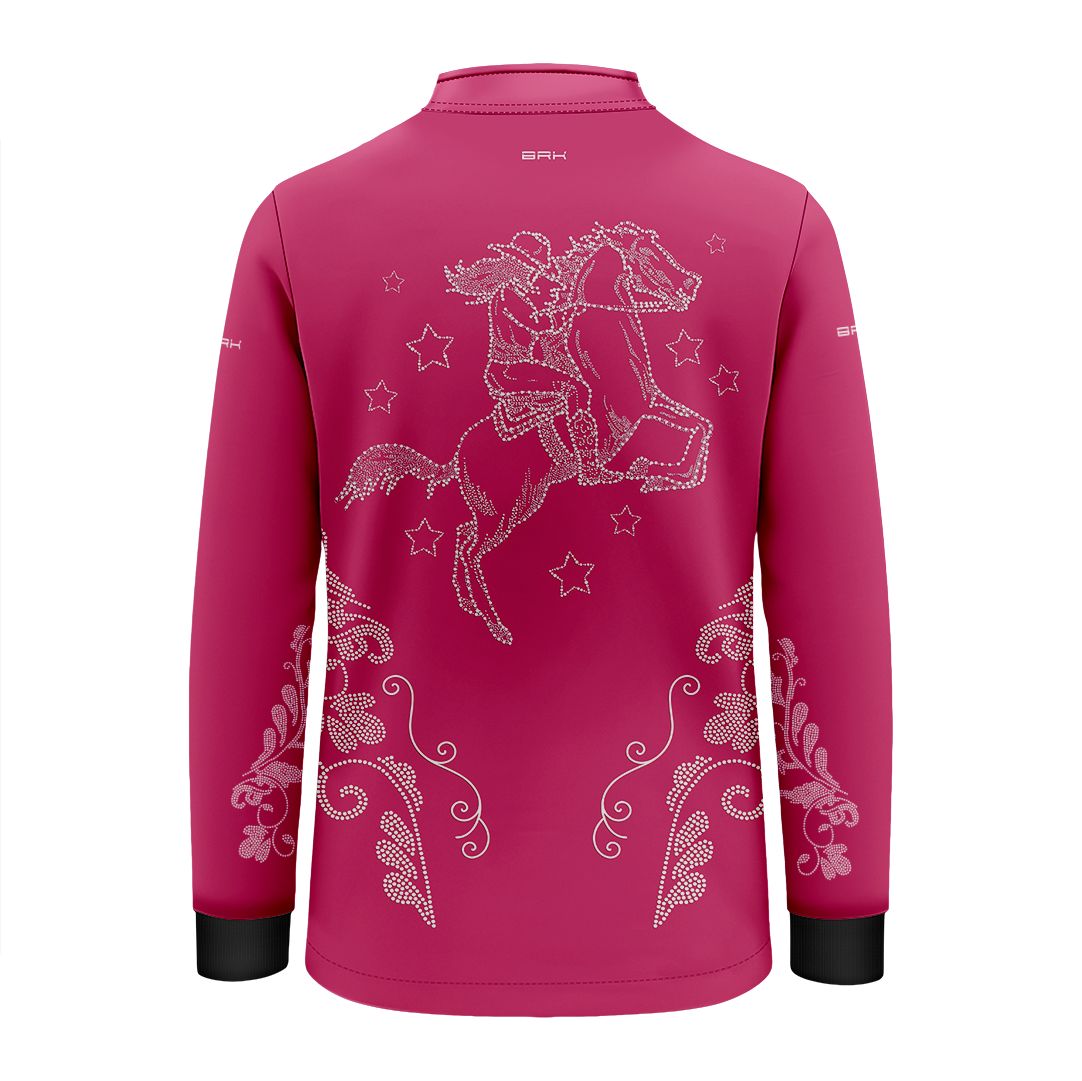Camisa Agro Infantil BRK  Amazona Floral Strass Rosa com Proteção Solar UV50+ - Brk Agro
