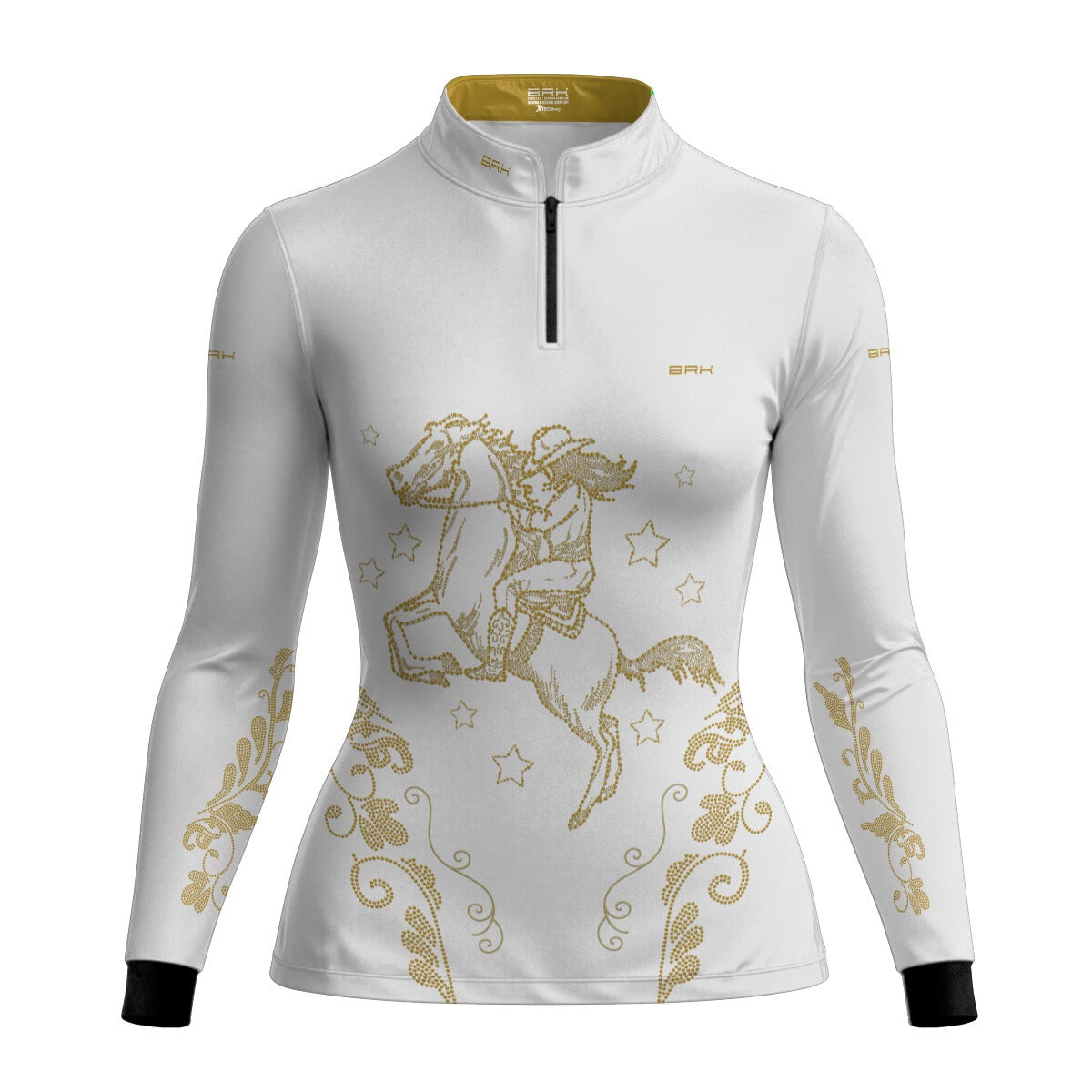 Camisa Agro Feminina BRK Amazona Floral Strass Branca e Dourado com Proteção Solar UV50+ - Brk Agro