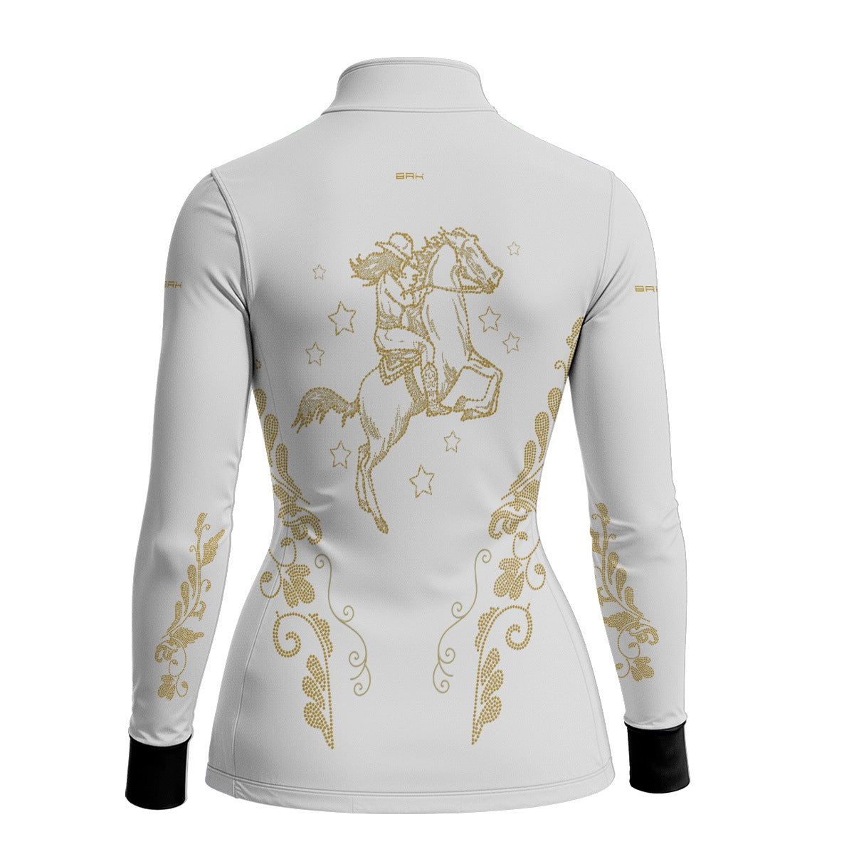 Camisa Agro Feminina BRK Amazona Floral Strass Branca e Dourado com Proteção Solar UV50+ - Brk Agro