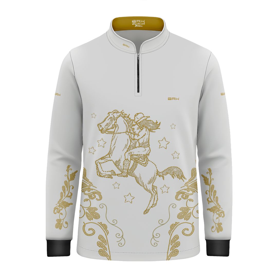Camisa Agro Infantil BRK  Amazona Floral Strass Branca e Dourado com Proteção Solar UV50+ - Brk Agro