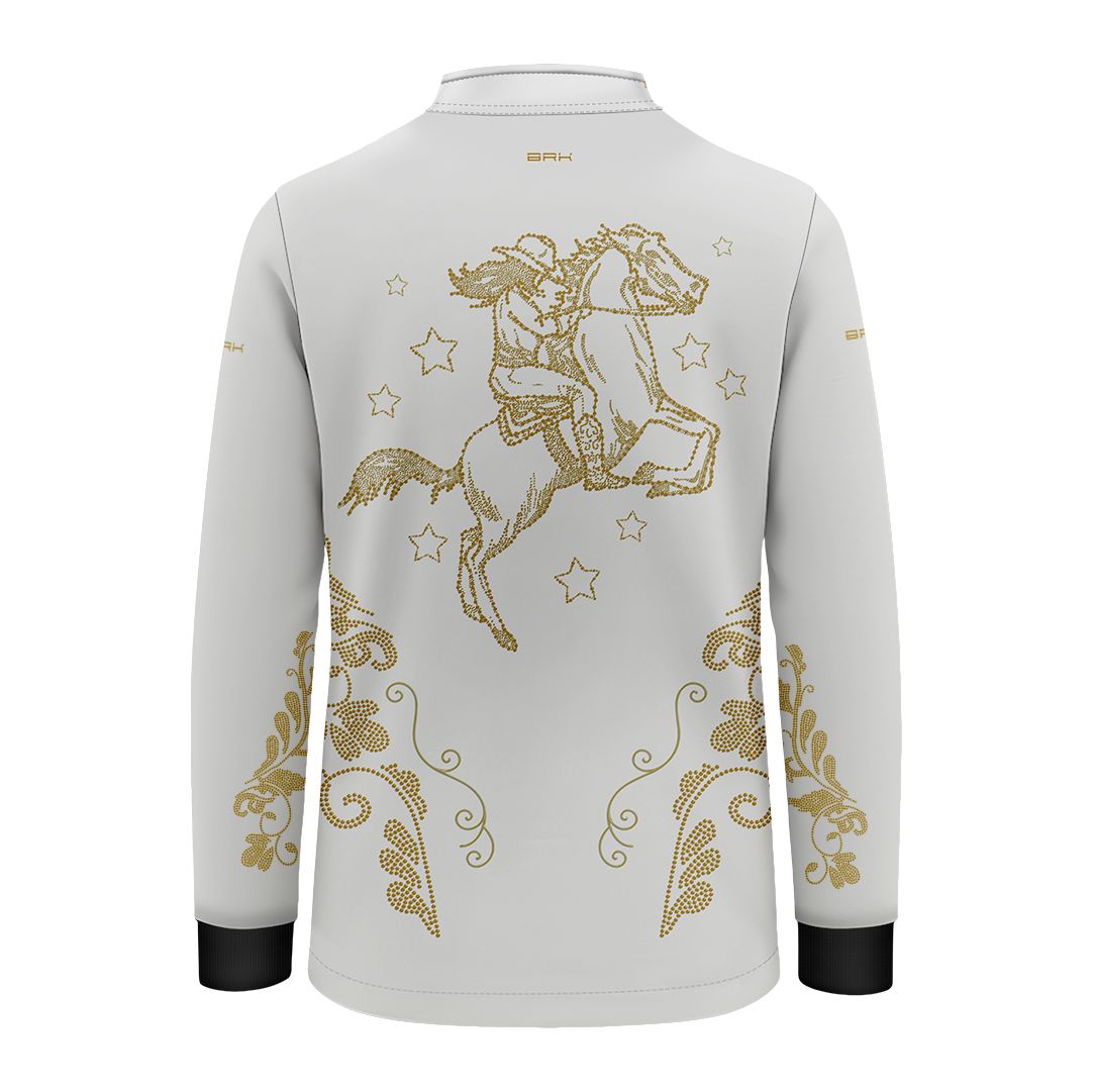 Camisa Agro Infantil BRK  Amazona Floral Strass Branca e Dourado com Proteção Solar UV50+ - Brk Agro
