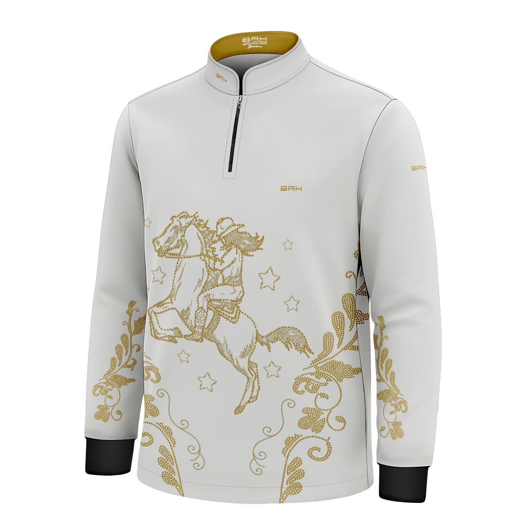 Camisa Agro Infantil BRK  Amazona Floral Strass Branca e Dourado com Proteção Solar UV50+ - Brk Agro