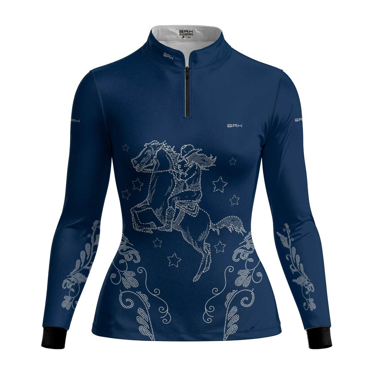 Camisa Agro Feminina BRK Amazona Floral Strass Azul Marinho com Proteção Solar UV50+ - Brk Agro