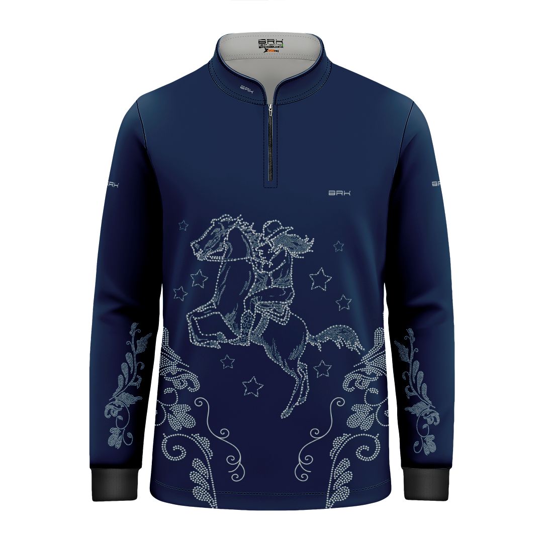 Camisa Agro Infantil BRK Amazona Floral Strass Azul Marinho com Proteção Solar UV50+ - Brk Agro